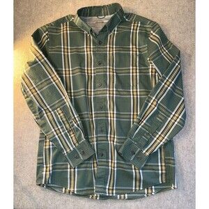 Eddie Bauer Men's Green Plaid Long Sleeve Button Up Shirt Size Medium